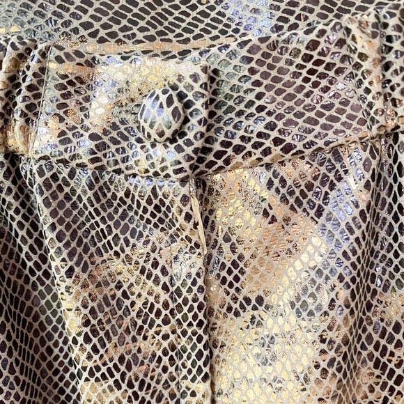 VINTAGE Women's Gold/Tan Metallic Snakeskin High Rise Midi Straight Skirt sz 10 - Picture 3 of 7